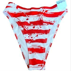 BLOOMING JELLY Bikini Bottoms High Waist and‎ Leg Striped Red & White sz S